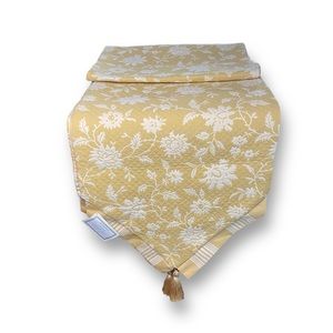 PLANKROAD Reversible Table Runner 16 X 90" Yellow Floral Striped Made in the USA